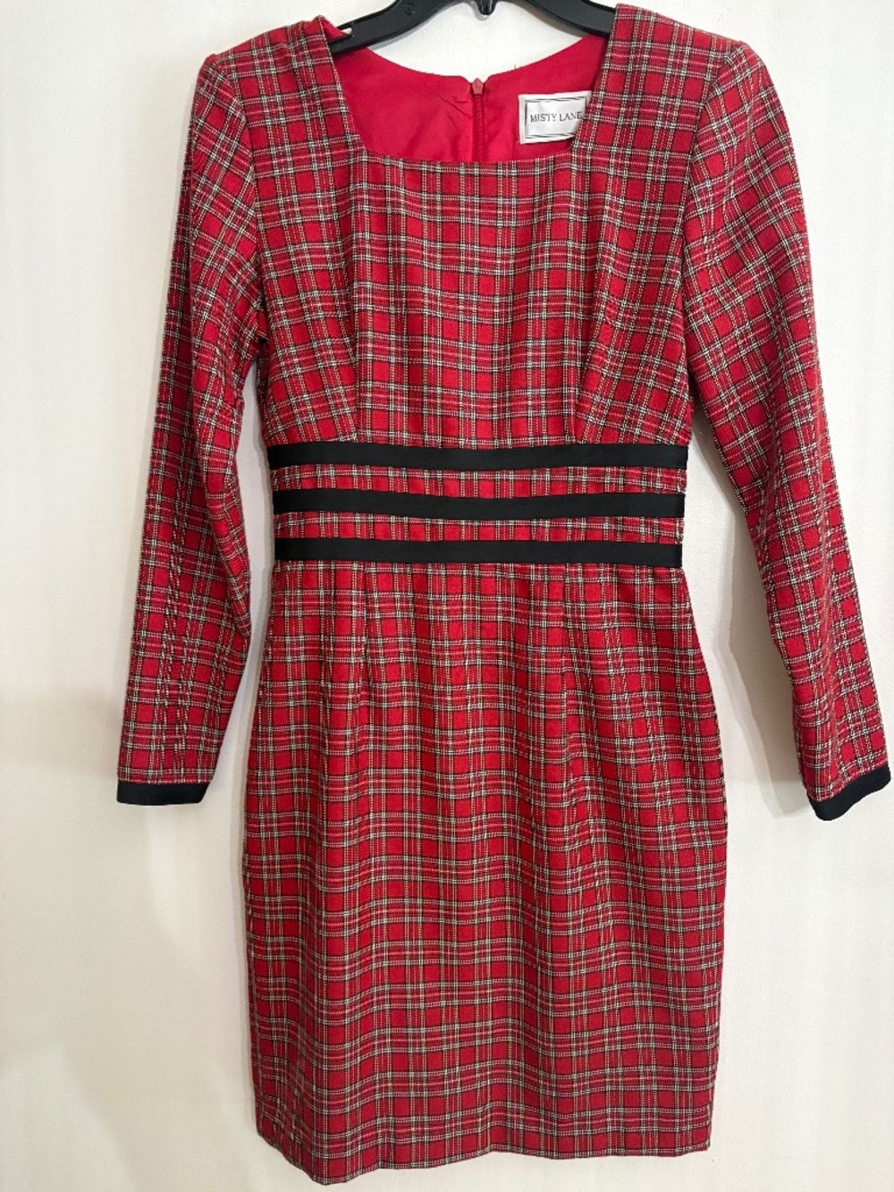 Vintage 1990s MISTY LANE Red Plaid Tartan Dress with Bows in back - Size 4